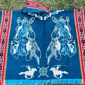 Alpaca Wool Poncho  with horse designs, one size, unisex.